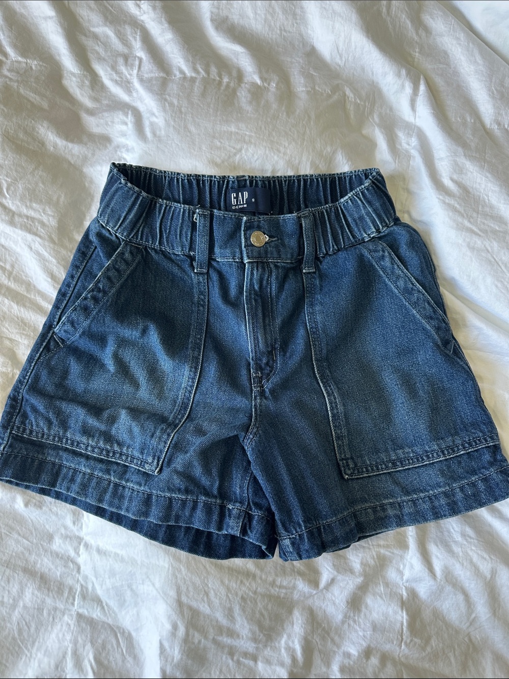 GAP Women's Dark Denim Elastic-Waist Utility Shorts